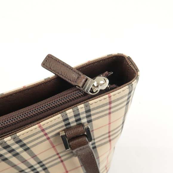 BURBERRY Canvas Leather Nova Plaid Tote Bag Beige Brown - Picture 16 of 16